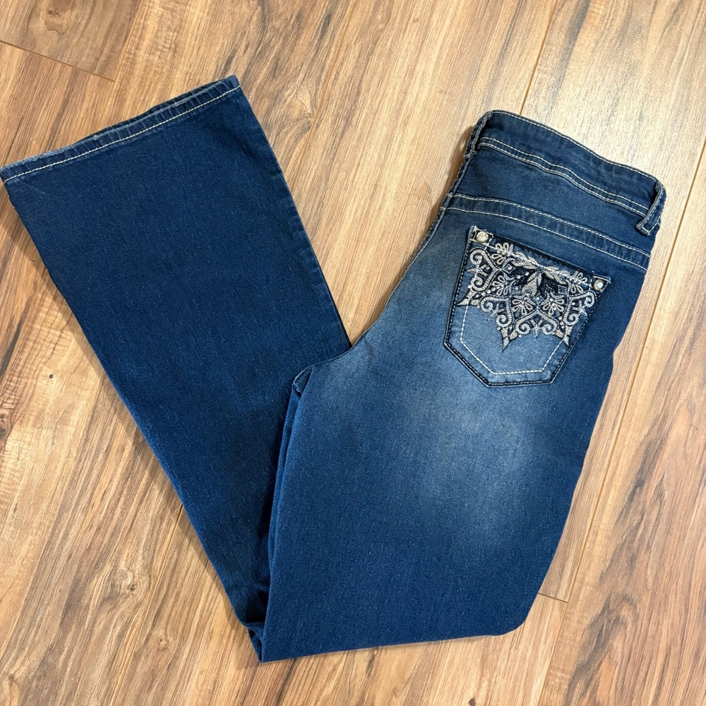 Copper Flash Women Sz 10 Curvy Flared‎ Bootcut Jeans Embellished Cowboy Festival
